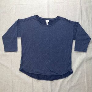 Weekends by Chico's Heather Blue 3/4 Length Sleeve Floral Jacquard Top - Medium